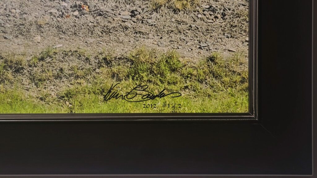 Detail of the artist's signature, date, and edition number '#1 of 2' on the HTTX 97442 fine art photograph.