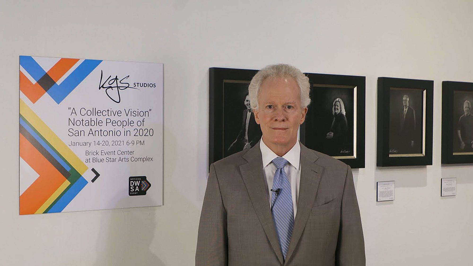 Fine Art Artist Kevin G. Saunders with his "A Collective Vision" exhibit of the Notable People of San Antonio Collection.