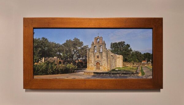 A framed, museum-quality print of Mission Espada by Kevin G. Saunders, part of the World Heritage Collection.