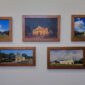 The complete set of five framed Mission prints by Kevin G. Saunders, displayed on a gallery wall.