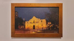 A framed, museum-quality print of The Alamo (Mission Valero) by Kevin G. Saunders, part of the World Heritage Collection.