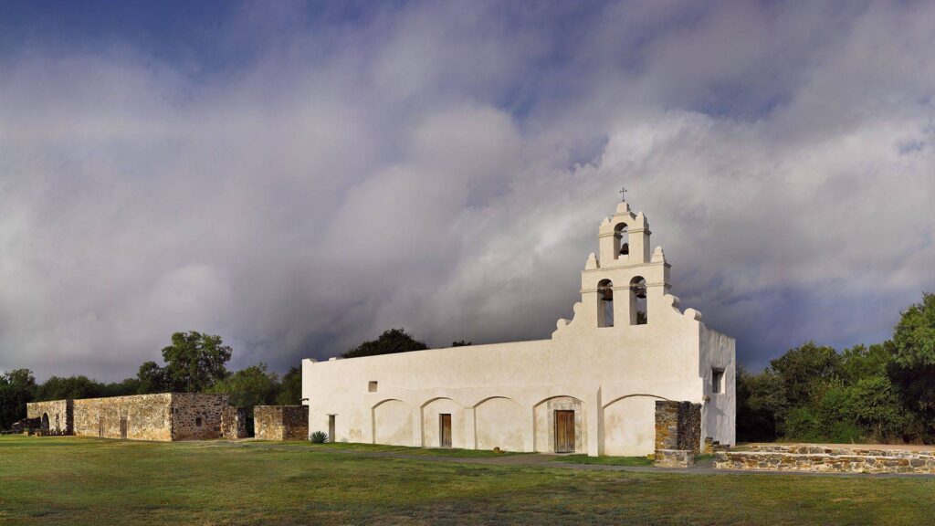 Museum-grade print of Mission San Juan Capistrano in San Antonio, part of the KGS Studios UNESCO World Heritage Art Collection.