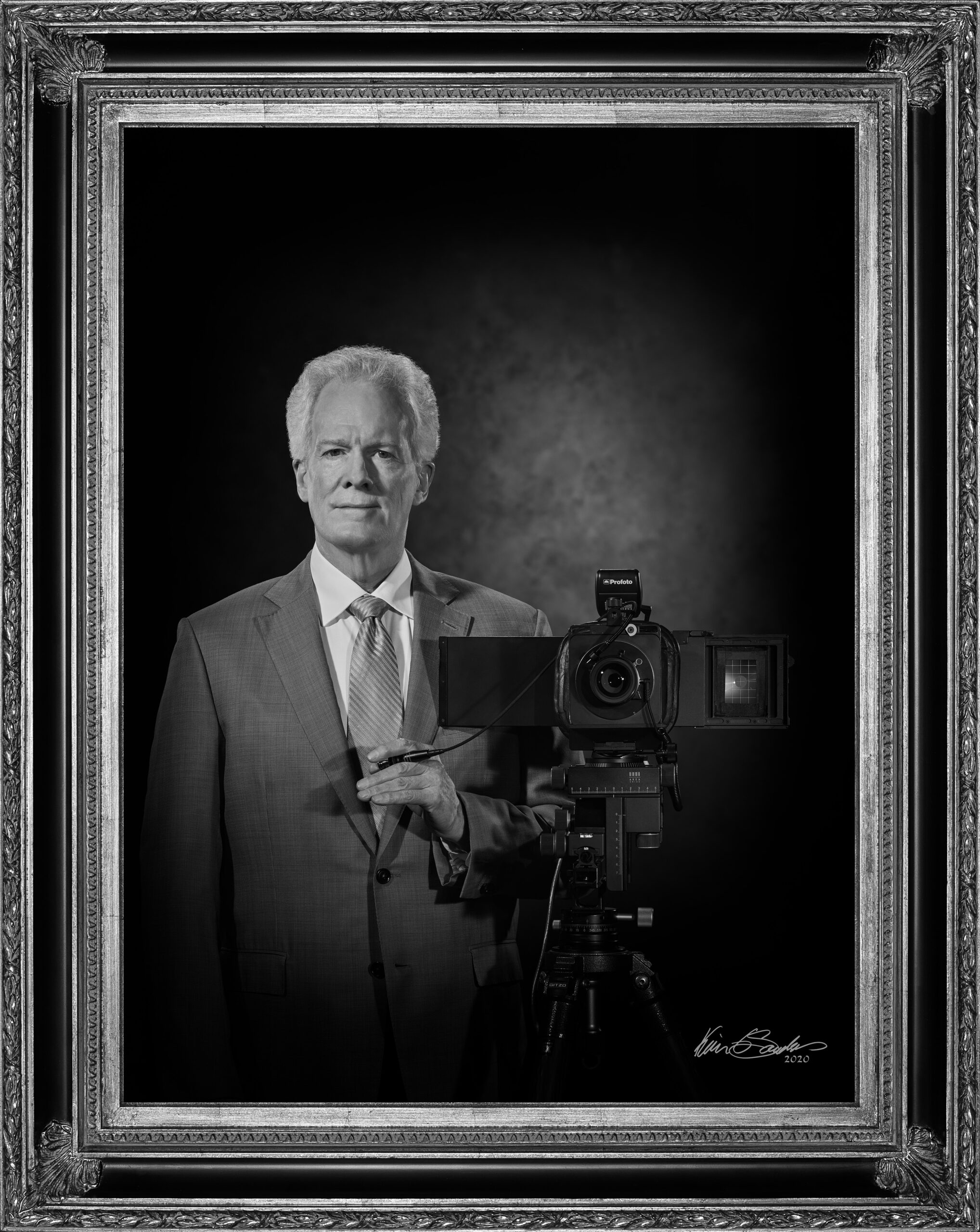 From Perspective to Permanence A professional black and white self-portrait of Kevin G. Saunders, Master Portrait Artist.