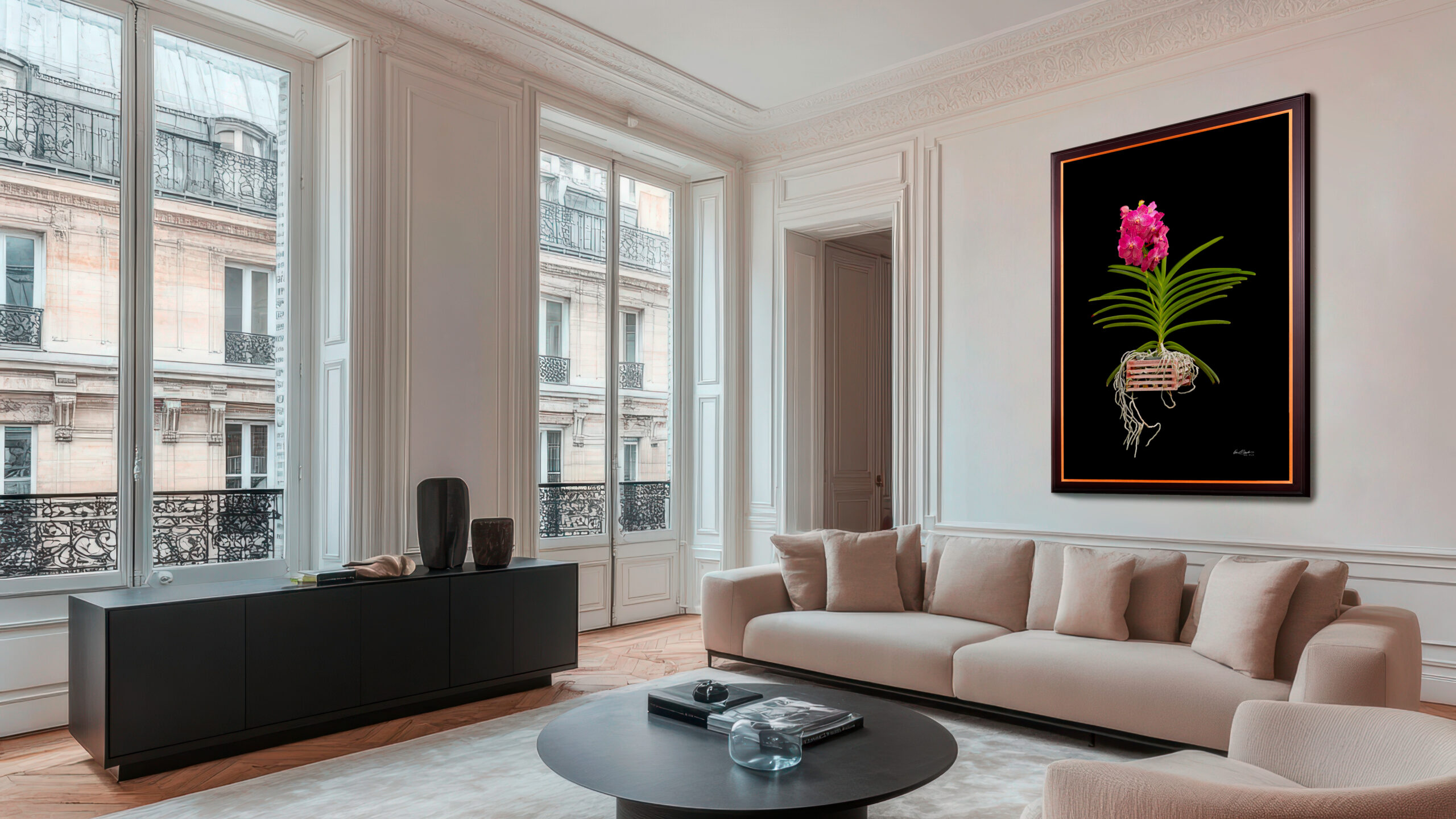 KGS Studios Orchid Art 'Rosemary Fuller' in Paris Living Room