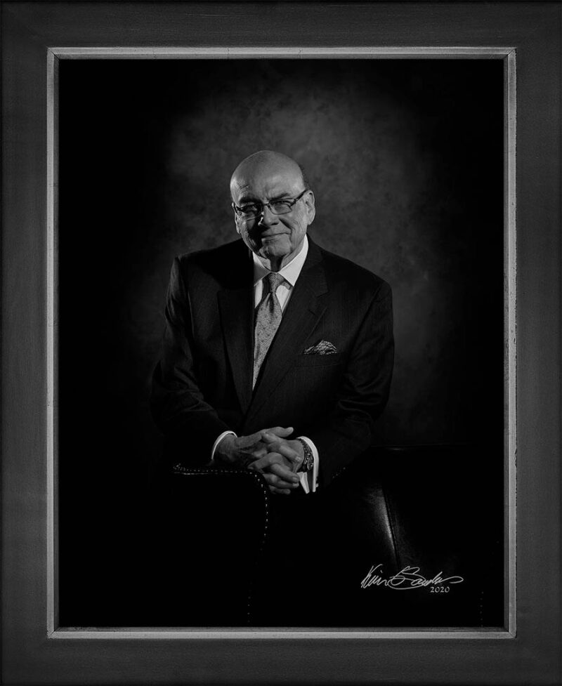 Manual hyperrealism portrait of Arthur Emerson, President and CEO of KLRN Public Television, captured in-person at 107 Blue Star.
