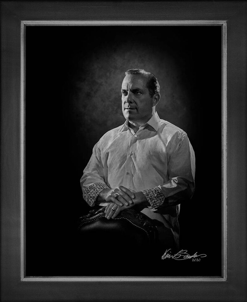 Manual hyperrealism portrait of Michael Fresher, President & CEO of The Tobin Center for the Performing Arts, captured in-person at 107 Blue Star by Kevin G. Saunders.